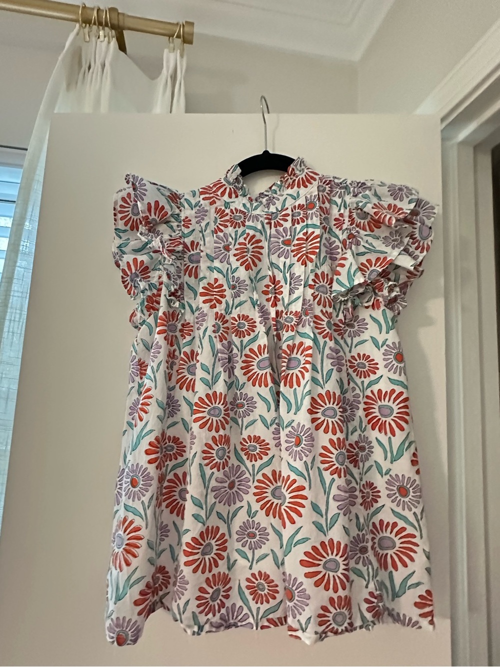 Victoria Dunn White Blouse with Red & Purple Floral Print